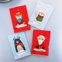 AQ 100pcs Cookies Plastic Bag Handmade Cute Cartoon Xmas Animal Santa Decor Biscuit Packaging Bag Birthday Party Sealing Bags