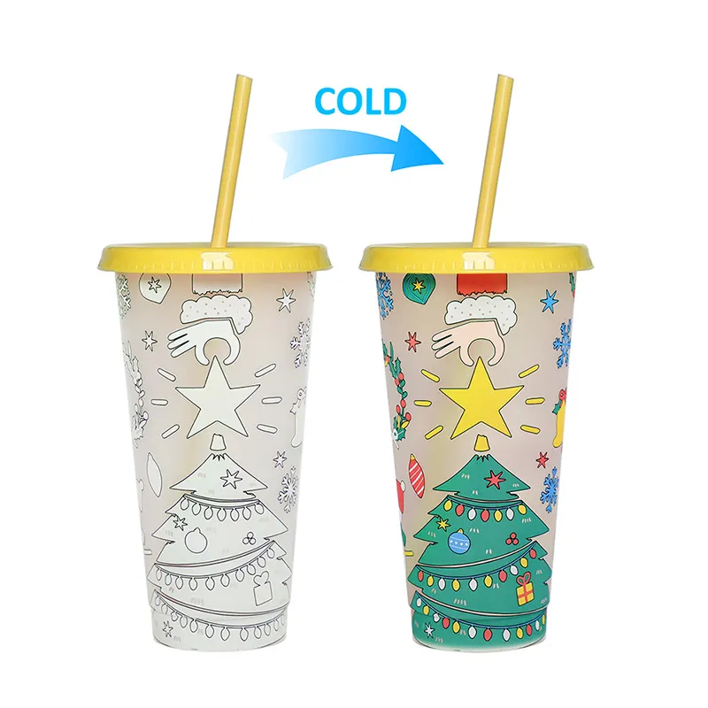 Christmas Tumbler Cup with Lid and Straw Magical Color Changing holds 24 oz  of Ice Cold Coffee and Drinks