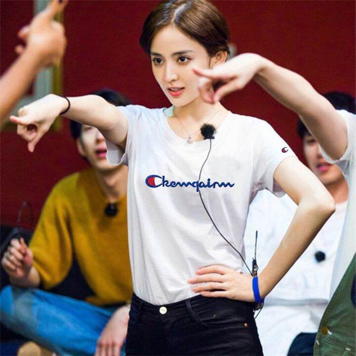 champion-เสื้อคู่เสื้อยืดแขนสั้นผู้ชาย-เสื้อคอตตอนแขนสั้นผ้าคอตตอนทรงหลวมปักลายตัวอักษรยี่ห้อดังปลายเสื้อแบบลำลองสวมใส่ในฤดูร้อน