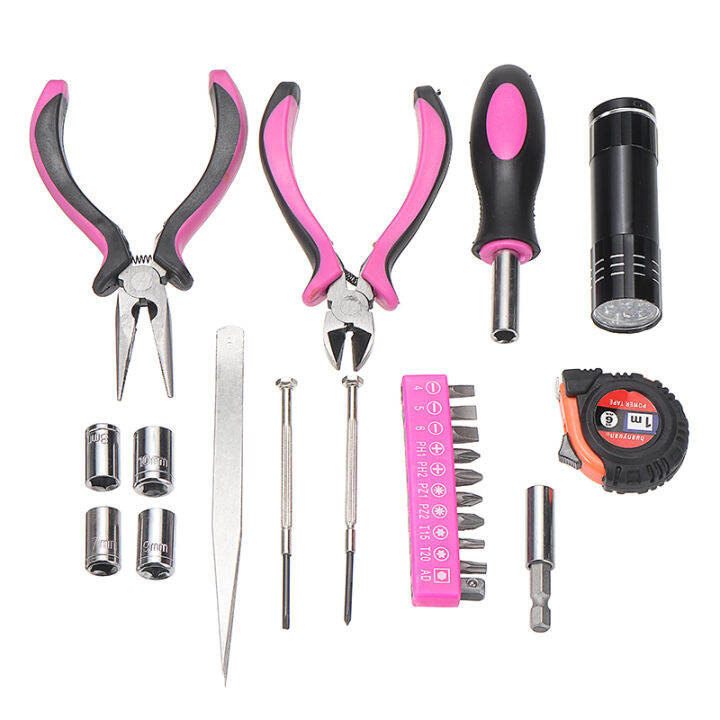 23pcs-female-hand-tool-sets-screwdriver-household-tool-pink-multi-function-repairing-tool-kit-plier-screw-tape-measure-tool