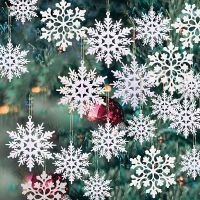 36 Pack White Christmas Snowflakes Ornaments Navidad Hanging Plastic Glitter Xmas Pendant For Winter Christmas Tree Decorations