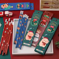 6PCS pencil Christmas boxed pupils writing drawing and sketching pen set Christmas HB with rubber pencil