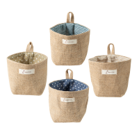 4 Pcs Hanging Pouches Cotton Linen Grocery Bags Wall Door Hanging Storage Bags