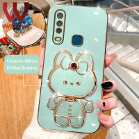 VWTEROKAI 3D น่ารักแฟชั่นกระต่ายเคสมือจับสำหรับโทรศัพท์มือถือขาตั้งกระจกไฟฟ้าสำหรับ VIVO V27 V27E V17 V19 V21 V20 V11 PRO V11i S1 S1 PRO V20 V9 V20 PRO SE V23 V23E V11ปกป้องกล้องซิลิโคนนิ่มกันกระแทกฝาหลัง