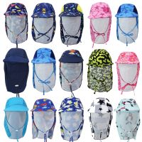 【CW】 Children Beach Cap UPF50  UV Protection Hat Neck Ear Wind Rope Cover Flao Adjustable Kids Boys