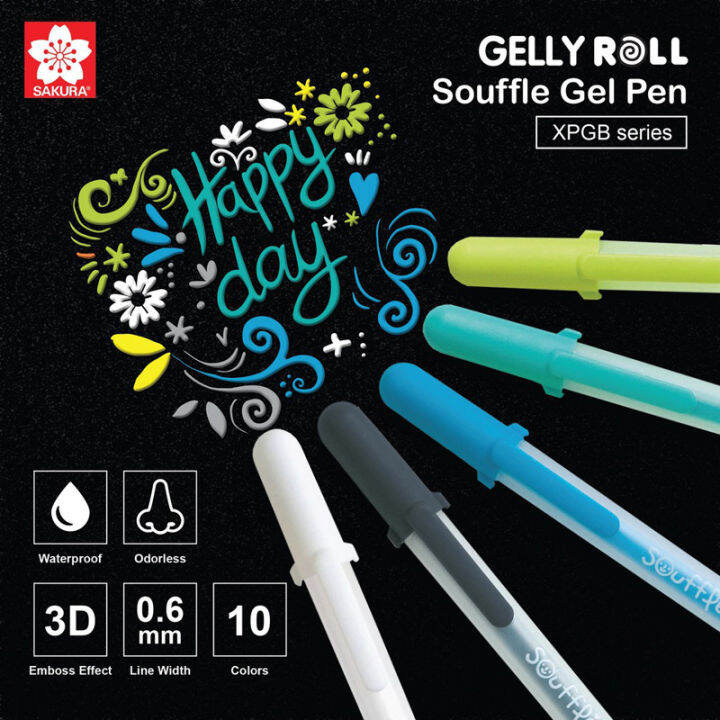 sakura-gelly-roll-pens-gel-ink-ballsign-pen-art-marker-highlighter-metallic-stone-glass-ceramic-black-card-drawing-3d-effect