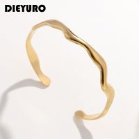 DIEYURO 316L Stainless Steel Wavy C-Shape Cuff Bracelet For Women Girl New Trend Adjustable Bangle Jewelry Gifts Party Pulsera