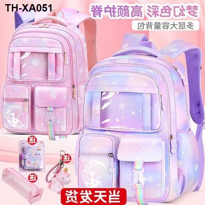 ☎ 2023 new schoolbag pupils girls the s to sixth grade girl waterproof light during spinal children