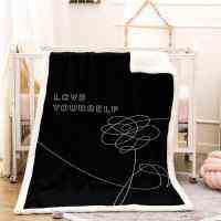 White line love yoga 3D wall Plush Fleece Blanket picnic