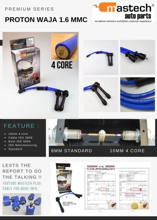 Mastech 10mm 4 Core Performance Plug Cable Proton Waja 1.6 MMC Lazada