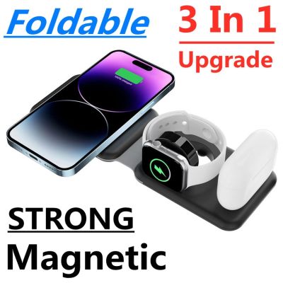 ◙☄✗ 15W 3 in 1 Magnetic Wireless Charger Fast Charging For iPhone 12 13 14 Pro Max Apple Watch Airpods Pro Dock Station Foldable
