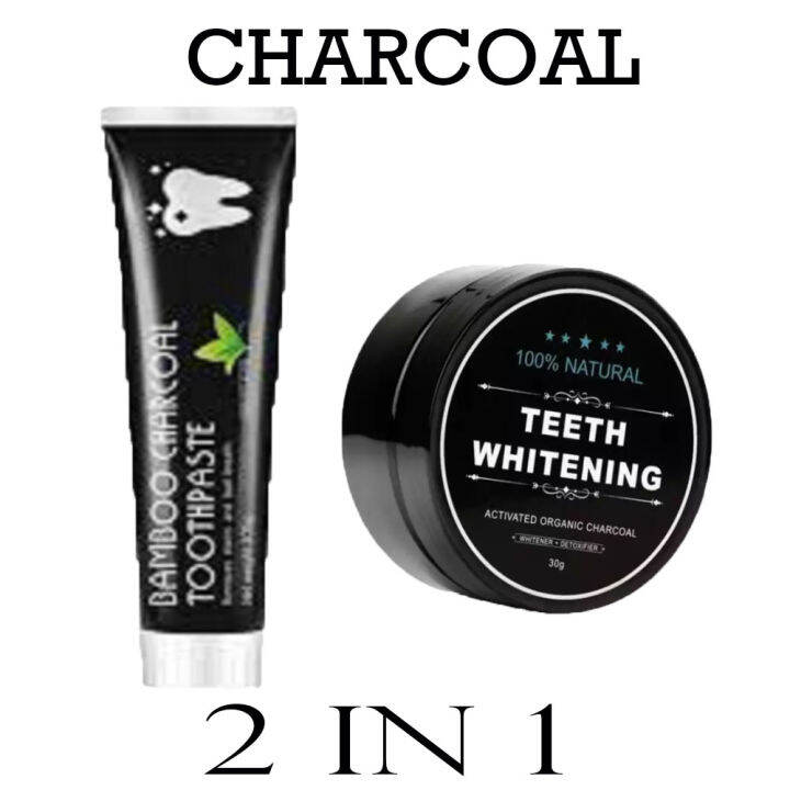 ( 2 in 1 ) Bamboo Charcoal Teeth Whitening Toothpaste 105g + Teeth whitening activated organic