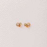 Salynn spring &amp; summer flowers stud earring S925 with natural gemstones