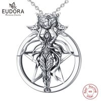 Eudora 925 Sterling Silver Lilith Pentagram Necklace For Women Man Vintage Triple Moon Goddess Pendant Wicca Jewelry Party Gift