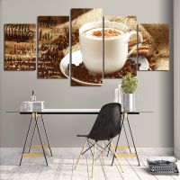 Yohoo HD ตกแต่งกาแฟ Wall Art ภาพวาดผ้าใบ Modern Mural ตกแต่งห้องครัว5ชิ้นชุดไม่มีกรอบ5ชิ้น