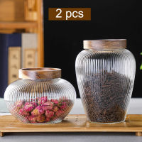 Wood Lid Glass Airtight Canister Kitchen Storage Bottles Jar Food Container Grains Puer Tea Can Coffee Beans Candy Jars