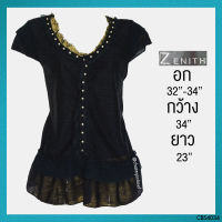 USED Zenith - Black Lace Ruffle Blouse | เสื้อแขนสั้นสีดำ สีขาว ลูกไม้ ลายดอก ลูกปัด ระบาย สีพื้น แท้ มือสอง