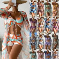 ♚ 2023 Women 39;s Bikinis Trend European American Swimsuit Women 39;s Three-piece High Waist Long-sleeved Ins Blouse Drawcord Suit YA01