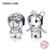 925 Sterling Silver Robot Cat Bow Beads Cartoon Brother Sister Charms fit Original European Bracelet for Women Christmas Jewelry