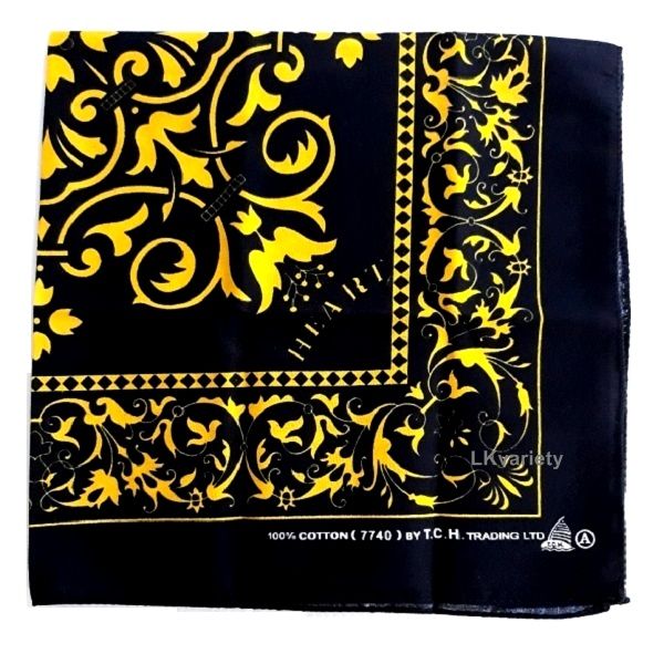 ผ้าลายวินเทจ-ผ้าเช็ดหน้า-ผ้าพันคอ-vintage-banana-yellow-black-scarf