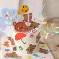 【Ready Stock】 ✹☢♗ E05 16pcs/Set Bear Cake Topper Korean Retro Bear Head Balloon Birthday Sticker Princess Dessert Table Cupcake Decoration