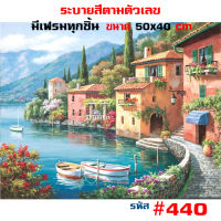 ภาพวาดระบายสีขึงเฟรมไม้พร้อมส่งHOME DIY ภาพวาดสีอะคริลิค ภาพระบายสีตามตัวเลข ขนาด40x50cm