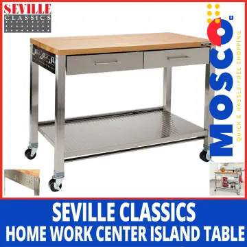  Seville Classics, Steel w/ Solid Wood Top, 48 W x 24