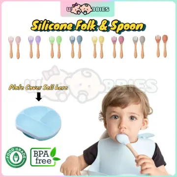 2Pcs Food Grade Silicone Tips Baby Feeding Training Spoon and