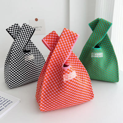 Minimalist Bag Cute Bag Fashion Bag Student Bag Knitted Bag Checkered Knit Bag Handbag