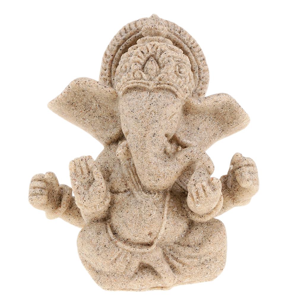 The Hue Sandstone Meditation Elephant Ganesh Statue Figurine White 10cm 