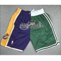 NBA Lakers VS Celtics Shorts Green, Yellow And Blue Pocket Version