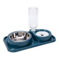 Automatic Pet Cat Feeder Waterer Detachable Dog Cat Stainless Steel Bowl Anti-Leak Water Fountain Slanted Raised Cat Food Bowls