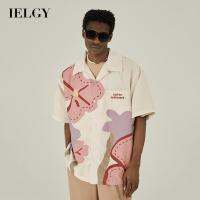 IELGY เสื้อเชิ้ตแขนสั้นพิมพ์ลายหลวมสำหรับผู้ชายผู้ชาย