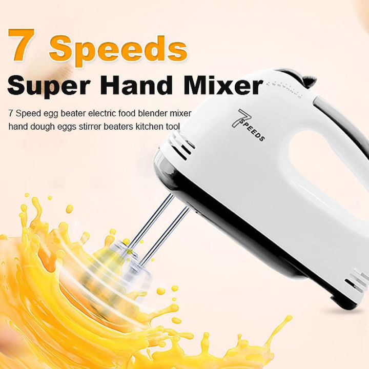 Electric Hand Mixer: Stainless Steel Whisk 7-Speeds Portable Hand Mixer  Food Baking Mixers with 2 Beaters 2 Dough Hooks Mini Egg Cream Food Beater  for Kitchen Making Caket