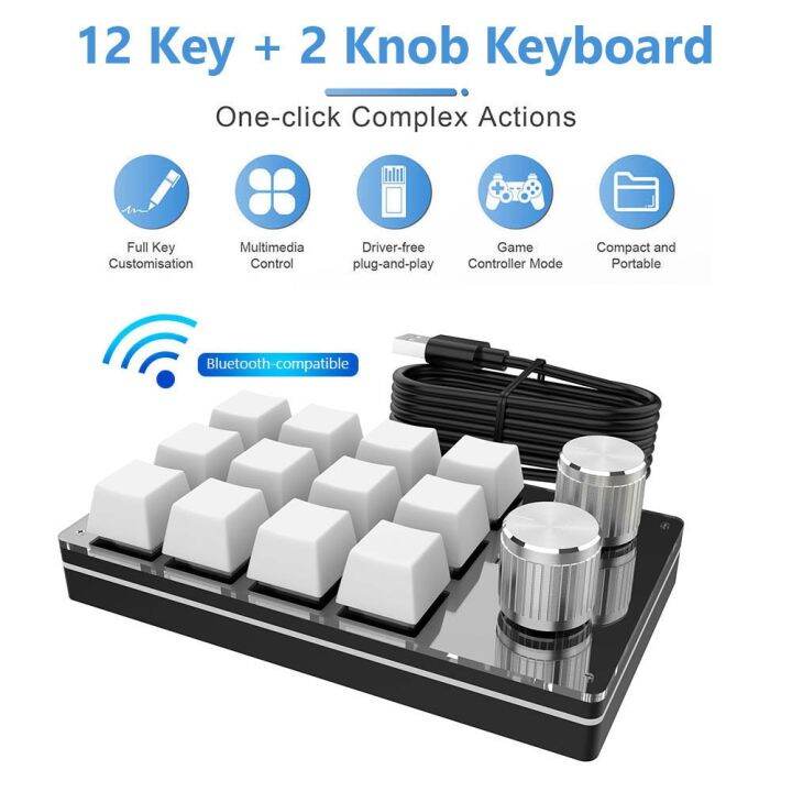 Bluetooth Wireless/USB 12 Key 2 Knob Mechanical Keyboard Gaming