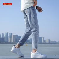 Fast Shipping Gifts 2023 Spring Light -Colored Jeans MenS Loose Nine -Point Casual Plastic Slim 9 Long Pants