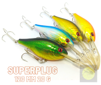 เหยื่อปลอม Super PLUG ขนาด 120 mm น้ำหนัก 20g งานตีจิบชะโด ตีเก๋าชายฝั่ง  สีสันสวยงาม แอคชั่นดี ตัวเบ็ดแข็ง พร้อมใช้งาน