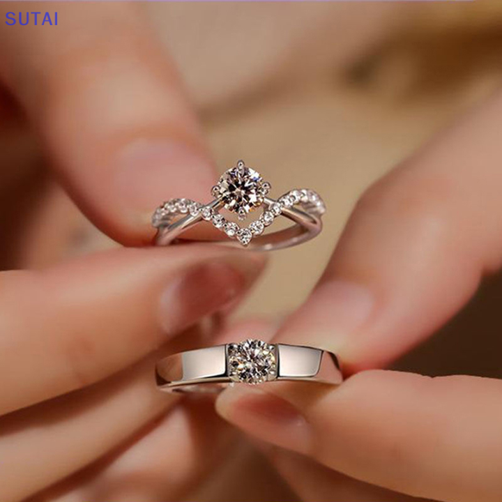 lowest-price-sutai-แหวนคู่แฟชั่นเพทายแบบปรับได้สำหรับผู้หญิงผู้ชายแหวนแต่งงานของขวัญเครื่องประดับ