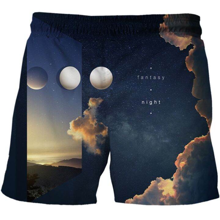 new-night-view-summer-men-beach-funny-casual-swim-shorts-moon-printed-mens-shorts-male-3d-fashion-street-shorts-men-clothing