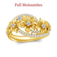 Szjinao Yellow Gold Moissanite Ring For Women Flower With Certificate Sunflower Delicate Wedding Dating Jewelry Gift Female Sale