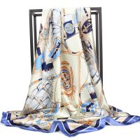 90x90cm Square Silk Scarf Luxury Brand Hair Tie Band Bandana Headscarf Female Foulard Hijab Head Wrap For Women