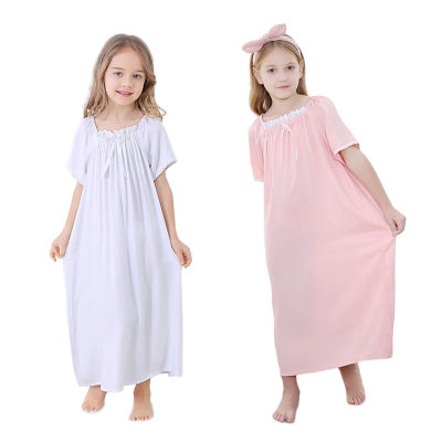 Summer Pajamas for Girls Children Sleepwear White Lace Princess Dress Modal Sleeveless Girls Nightdress Court Kids Cotton Nightgowns for 4 6 8Year