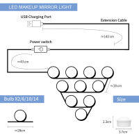 USB เครื่องสำอางหลอดไฟ3สี Led กระจกแต่งหน้าโคมไฟโต๊ะเครื่องแป้งแสงห้องน้ำโคมไฟติดผนังโต๊ะเครื่องแป้งเติมแสง2 6 10 14ชิ้น