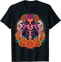 พจนานุกรม Catrina Skull ดอกไม้ | Dia De Los Muertos เสื้อยืด Camisas Men เสื้อแฟชั่น T เสื้อ PrevailingS-5XL