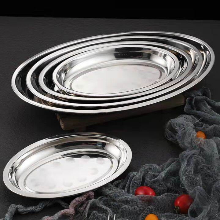 Stainless Steel Oval Plate Steam Fish Plate Snack Dessert Serving