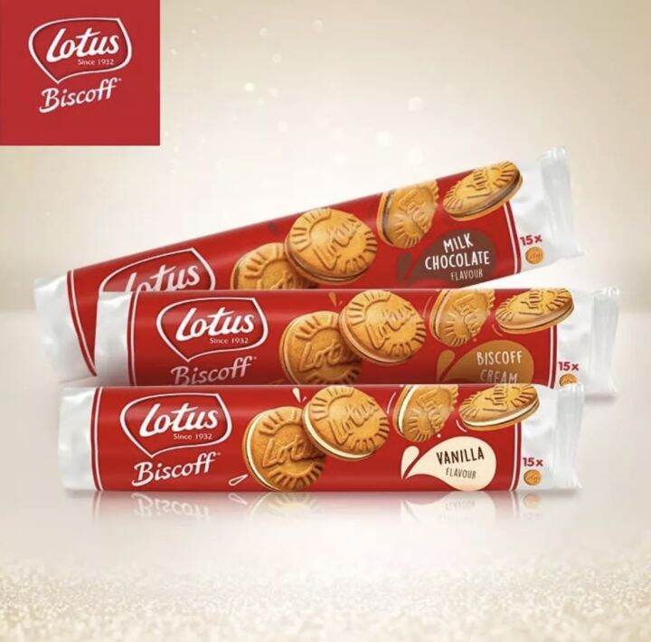 🥮 Lotus Biscoff Sandwich Cookies 150g [Vanilla, Cream, Chocolate] Lazada.co.th