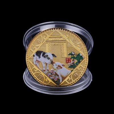 หมูปีเหรียญที่ระลึกพิเศษ2019หมูที่โชคดีส่งของขวัญปีใหม่ของชุดสะสมเหรียญชุบทองคอลเลคชั่นศิลปะ