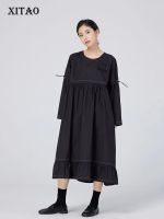 XITAO Dress Casual Loose Fashion Long Sleeve Women Draw String Dress