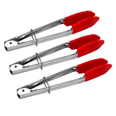 Small Tongs With Silicone Tips 7 Inch Kitchen Tongs – Set Of 3 - Perfect For Serving Food, Cooking, Salad, Grilling Red