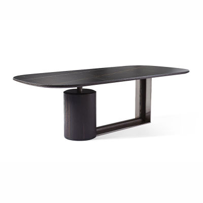 modernform โต๊ะอาหาร รุ่น GERALD ขาสีดำ TOP หินสีดำ LAURENT BLACK GOLD Size 220 cm.